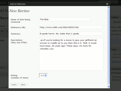 Screenshot of using the plugin to write a review