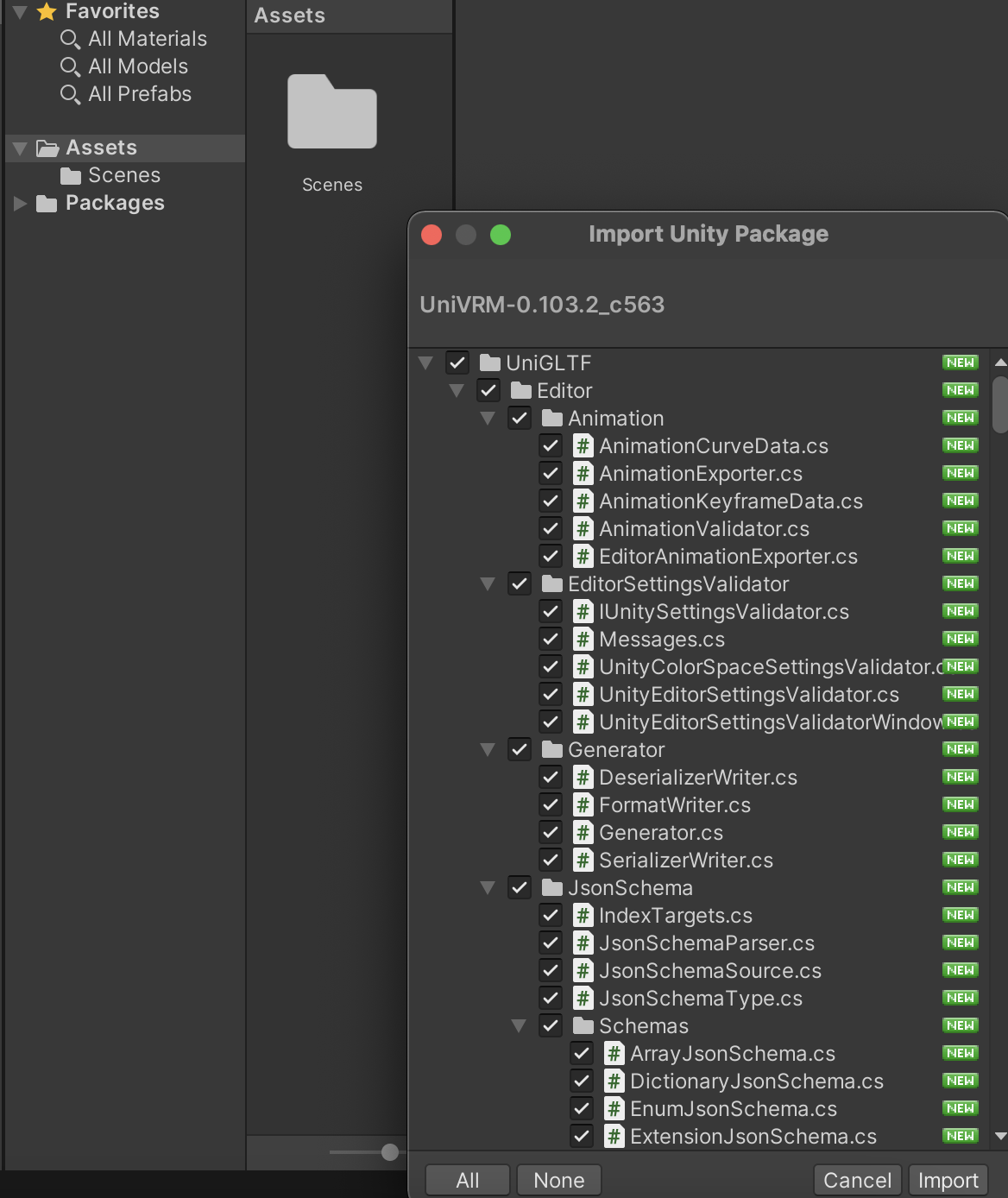 Screenshot of Blender showing the import of the unity package
