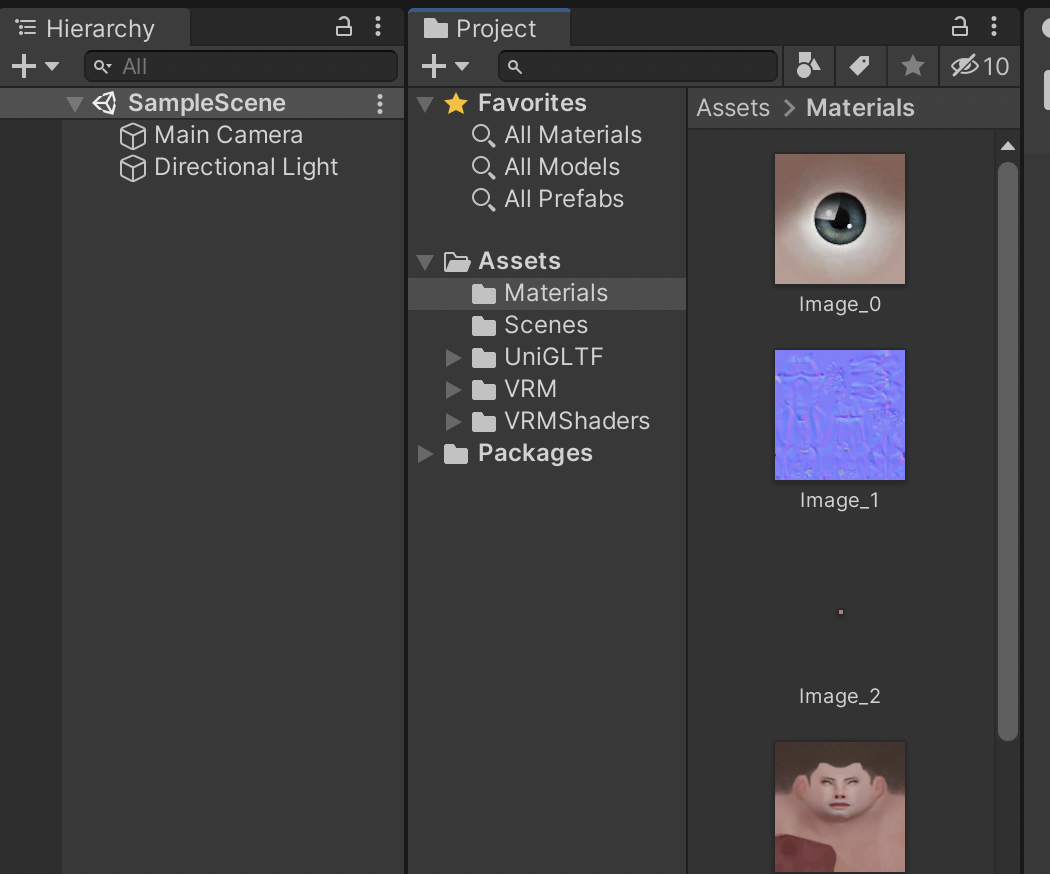 Screenshot of Unity showing the textures in the Materials folder